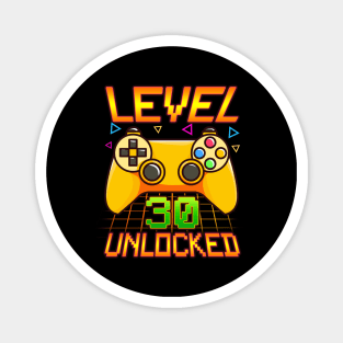 Vintage Level 30 Unlocked Funny 30th Birthday Gifts Gamer Magnet